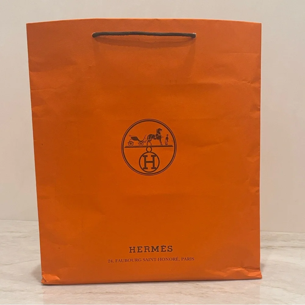 Authentic Hermès Large Shopping Bag, Gift BHermès Vibrant Orange Box with Ribbon